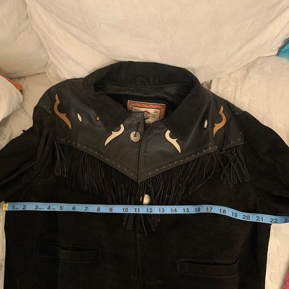 VINTAGE 80s CHEVIGNON HOPI NAVAJO NATIVE WESTERN BOHO FRINGED SUEDE JACKET M - Picture 6 of 10